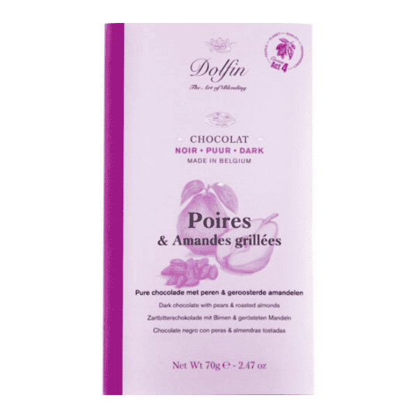 Tablette chocolat noir 60% -Dolfin-Poire et amandes