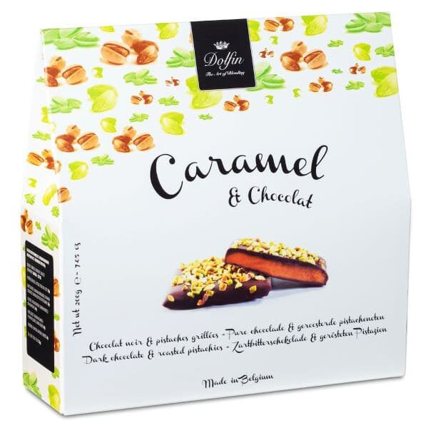 Caramel et chocolats noir pistaches-dolfin